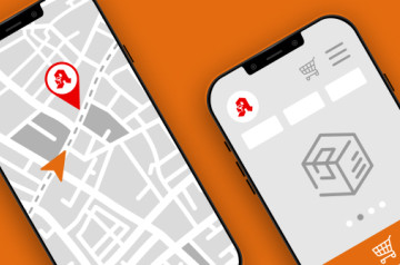 Zwei Smartphones zeigen eine Kartenansicht mit Apothekenmarkierung und einen Bestellbildschirm.